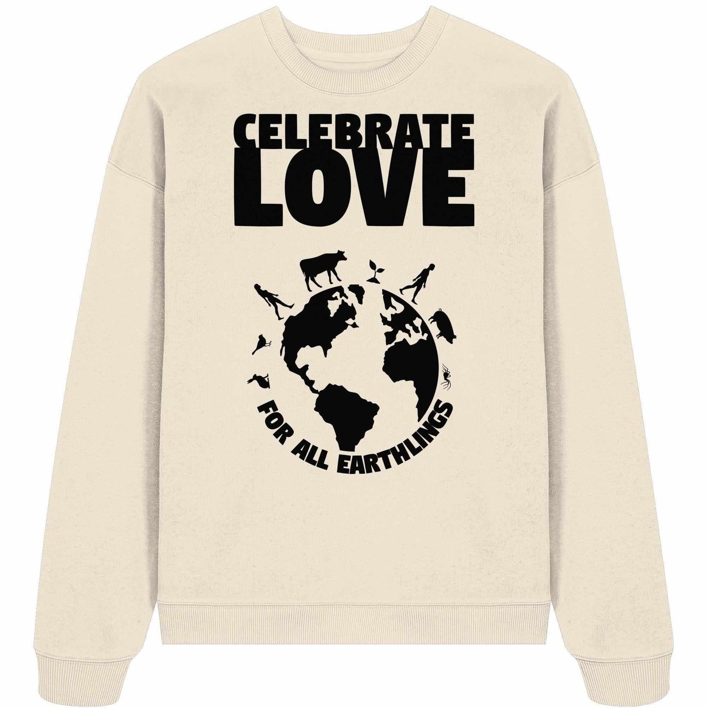 Vegan und Bio Oversized Sweatshirt mit Grafik, die Veganismus, Feminismus und Naturschutz feiert. 100% Bio-Baumwolle, designed von RUDE REBEL.