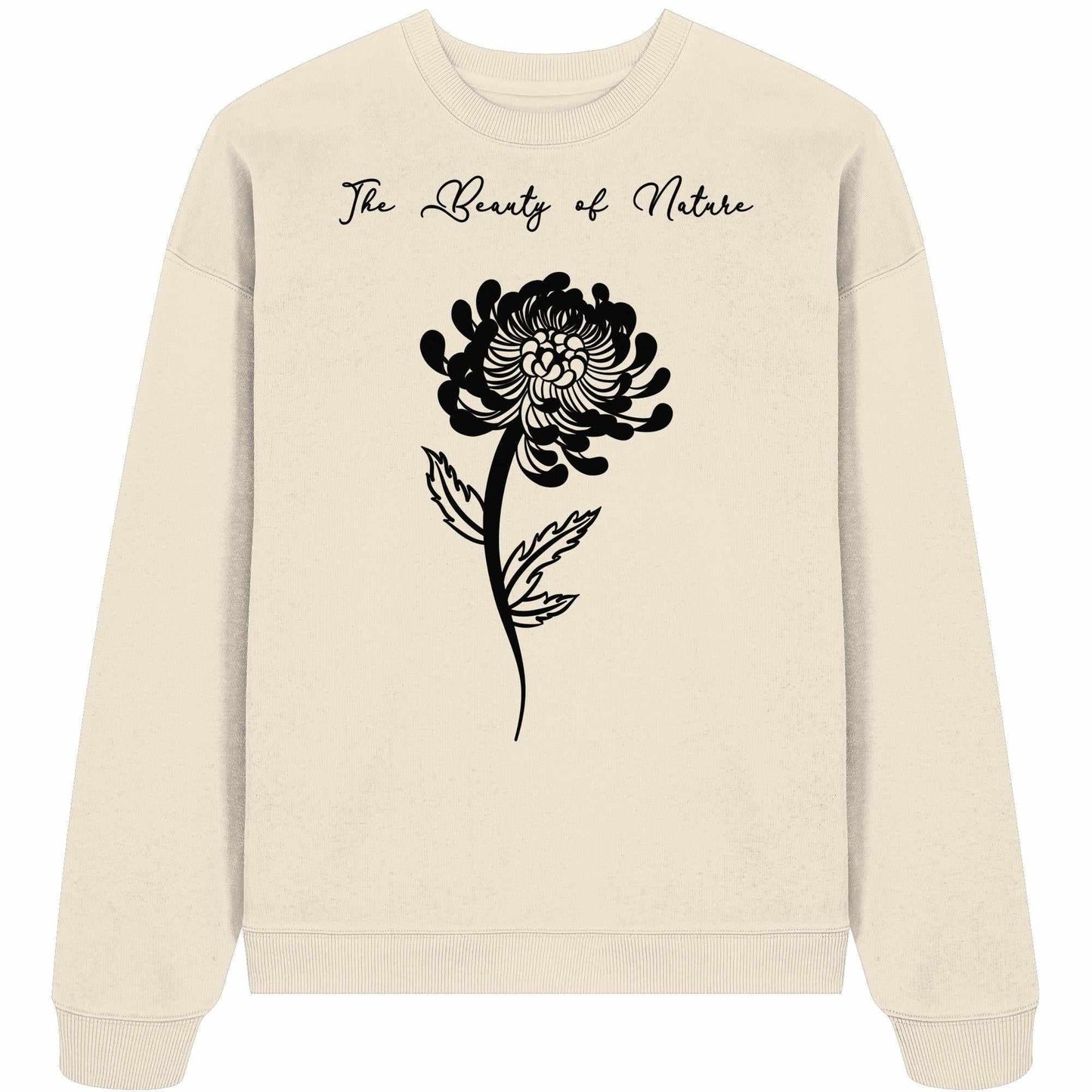 Vegan und Bio Oversized Sweatshirt: Chrysantheme mit schwarzer Blume, aus 100% Bio-Baumwolle, ideal für Naturschutzliebhaber.