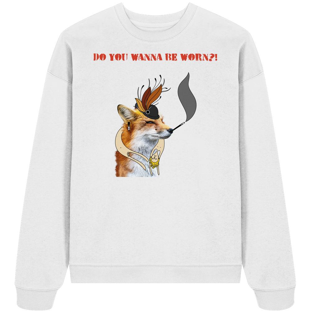 Vegan und Bio Oversized Sweatshirt mit Fuchs und Hut-Design, inspiriert von Tierrechten, aus 100% Bio-Baumwolle, präsentiert die Animal Liberation Society.