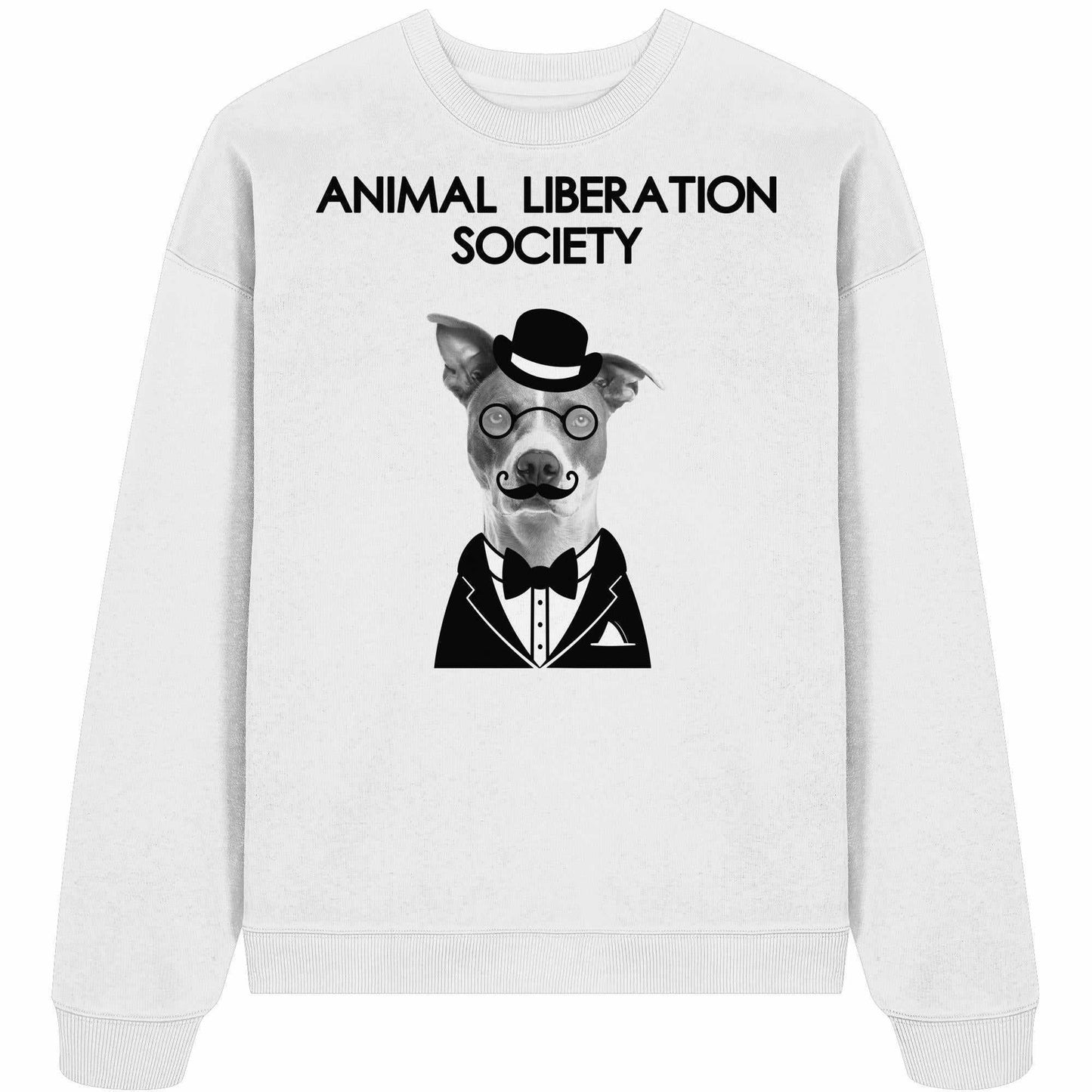 Vegan und Bio Oversized Sweatshirt mit Hundemotiv, Mr. Dog - Animal Liberation Society, aus 100% Bio-Baumwolle, rebellisches Design von RUDE REBEL.