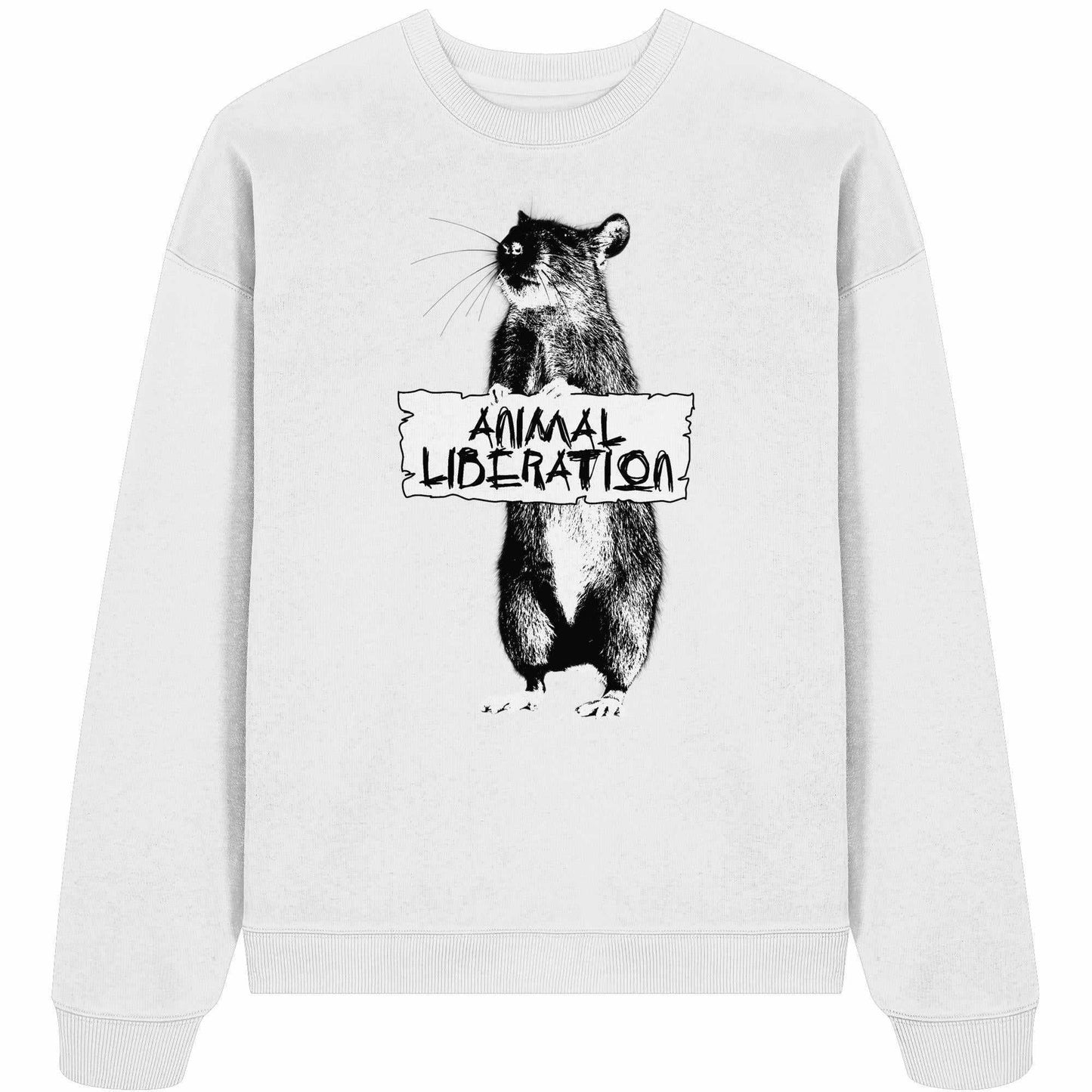 Vegan und Bio Oversized Sweatshirt mit digitaler Collage eines Tieres im Black and White Pixel Look, inspiriert von Banksy's Street Art, aus 100% Bio-Baumwolle.