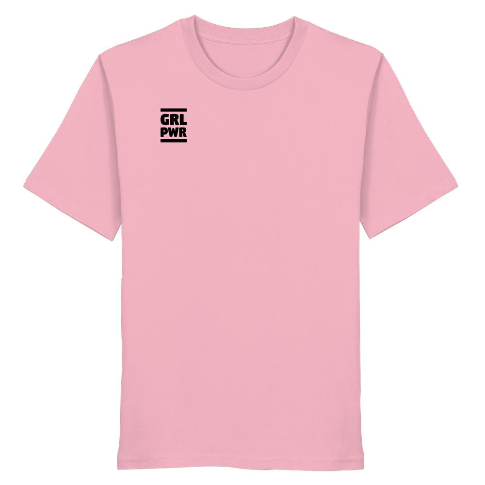 Vegan und Bio Unisex Shirt: GIRL POWER mit feministischer Botschaft. Hergestellt aus 100 % Bio-Baumwolle, zeigt es Stärke und Emanzipation.