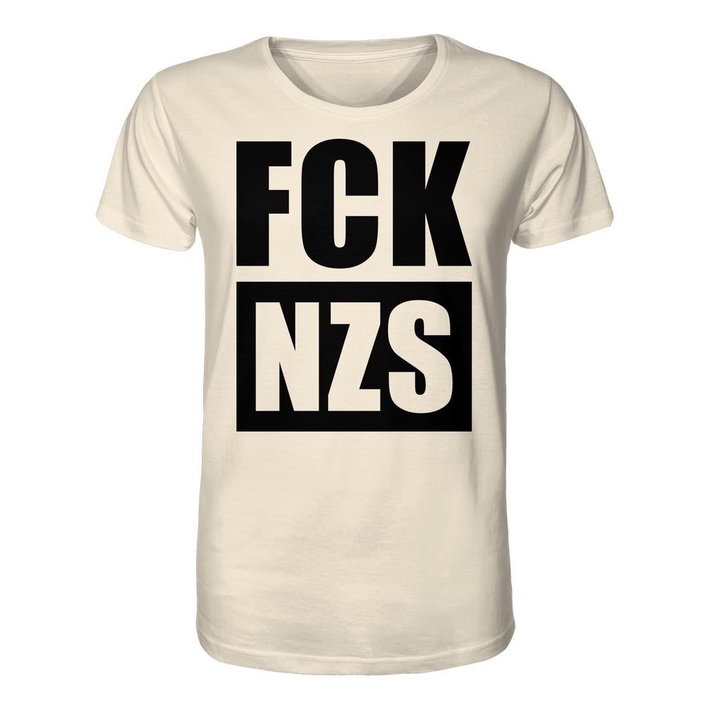 Unisex-Shirt FCK NZS aus 100% Bio-Baumwolle, normale Passform, mit rebellischem Slogan, verkörpert vegane und nachhaltige Werte von RUDE REBEL.