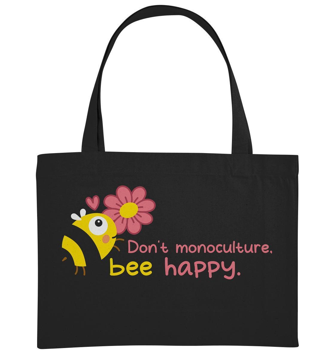 Vegan und Recycling extragroße Stofftasche: Save the bees, zeigt Bienen- und Blumenmotiv, aus recycelten Materialien, fördert Insektenschutz. Robuste Taschenhenkel, ideal für nachhaltiges Einkaufen.
