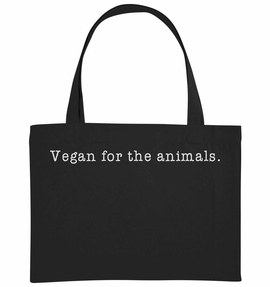 Vegan und Recycling extragroße Stofftasche mit weißem Text, zeigt Tierliebe als Grund für Veganismus. Hergestellt aus recycelten Materialien, robustes Design, lange Henkel.