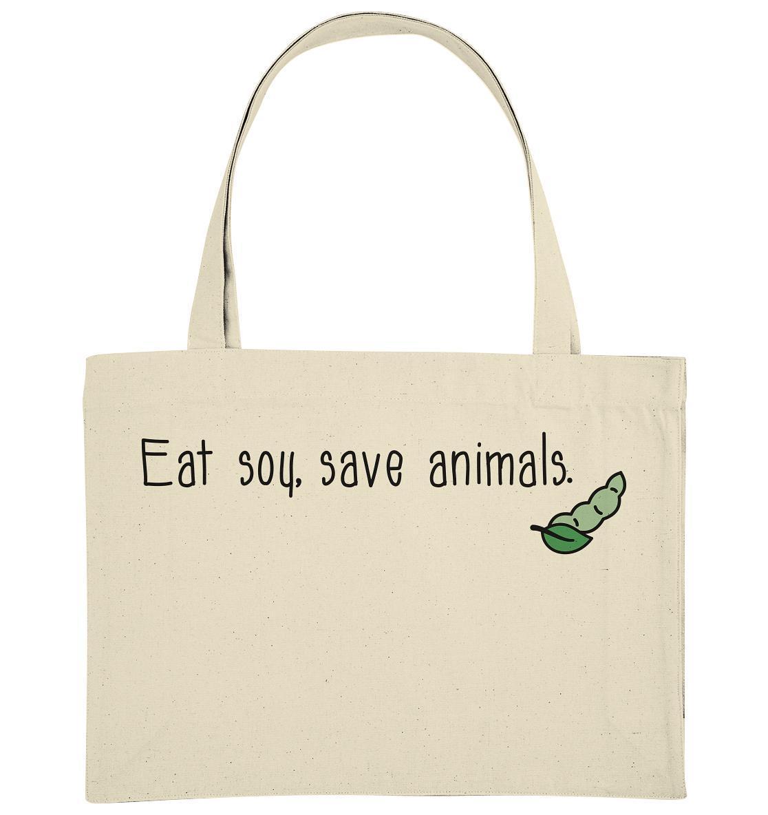 Vegan und Recycling extragroße Stofftasche mit grünem Blattmotiv, aus recycelten Materialien, betont veganen Lebensstil und Tierschutz.
