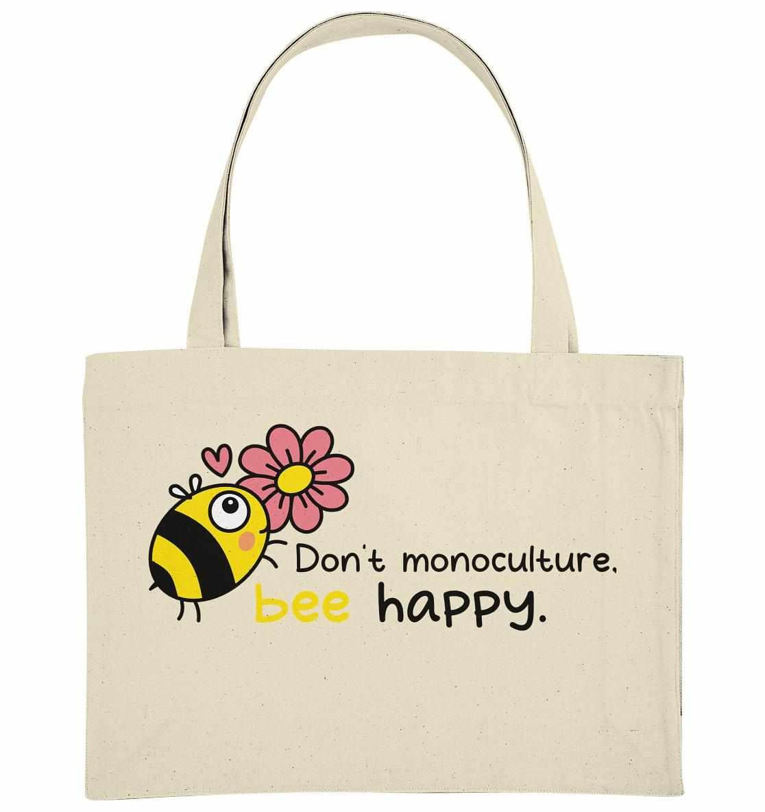 Vegan und Recycling extragroße Stofftasche mit Bienen- und Blumenmotiv, ideal für den Insektenschutz, aus recycelter Baumwolle und Polyester, robust und umweltfreundlich.