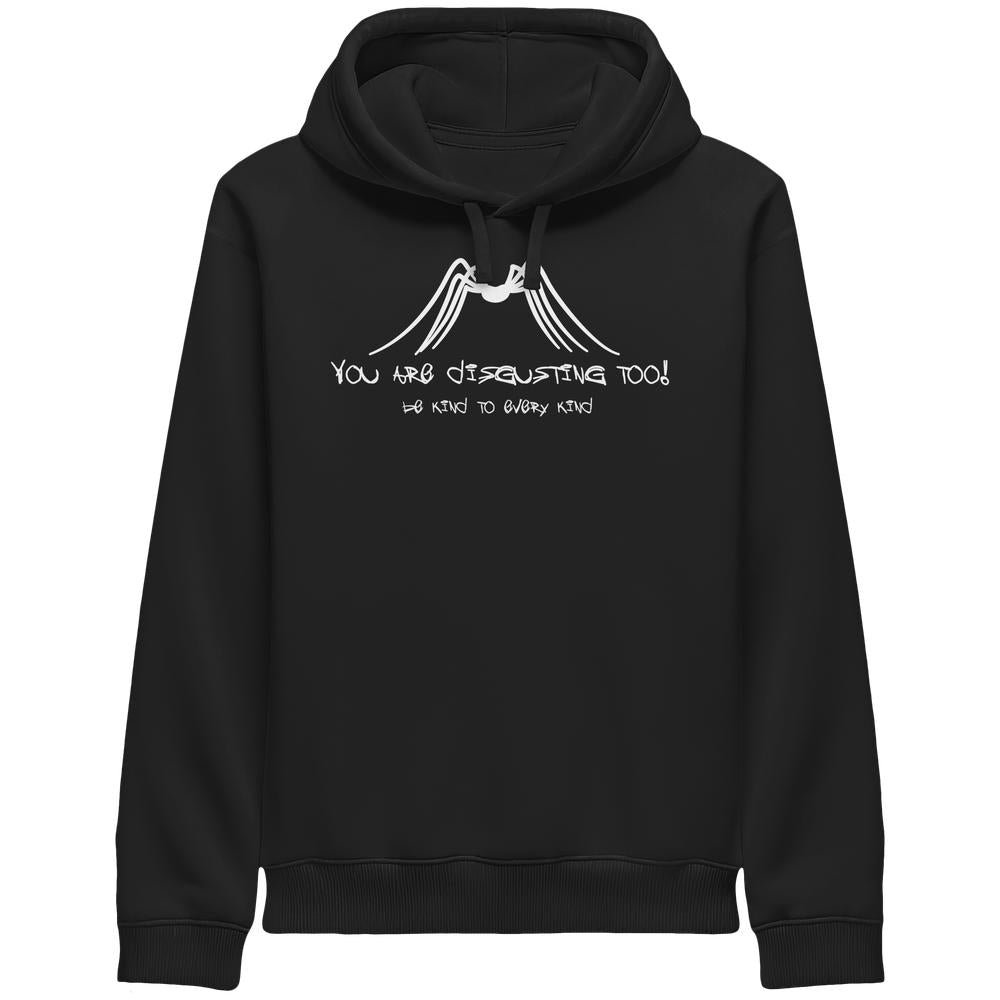Schwarzer Hoodie mit Kapuze, Kängurutasche und Frontprint