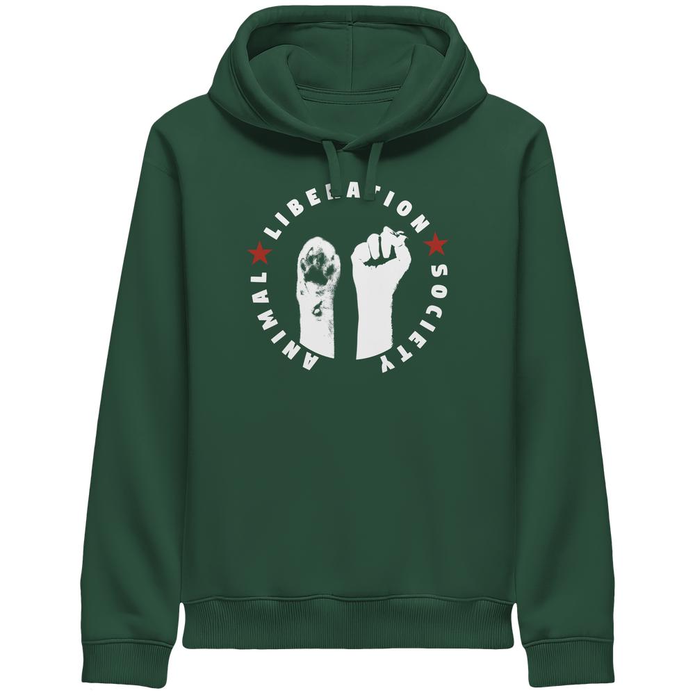 Dunkelgrünes Kapuzen-Sweatshirt mit großem Kreis-Print mit erhobenen Fäusten und Pfoten