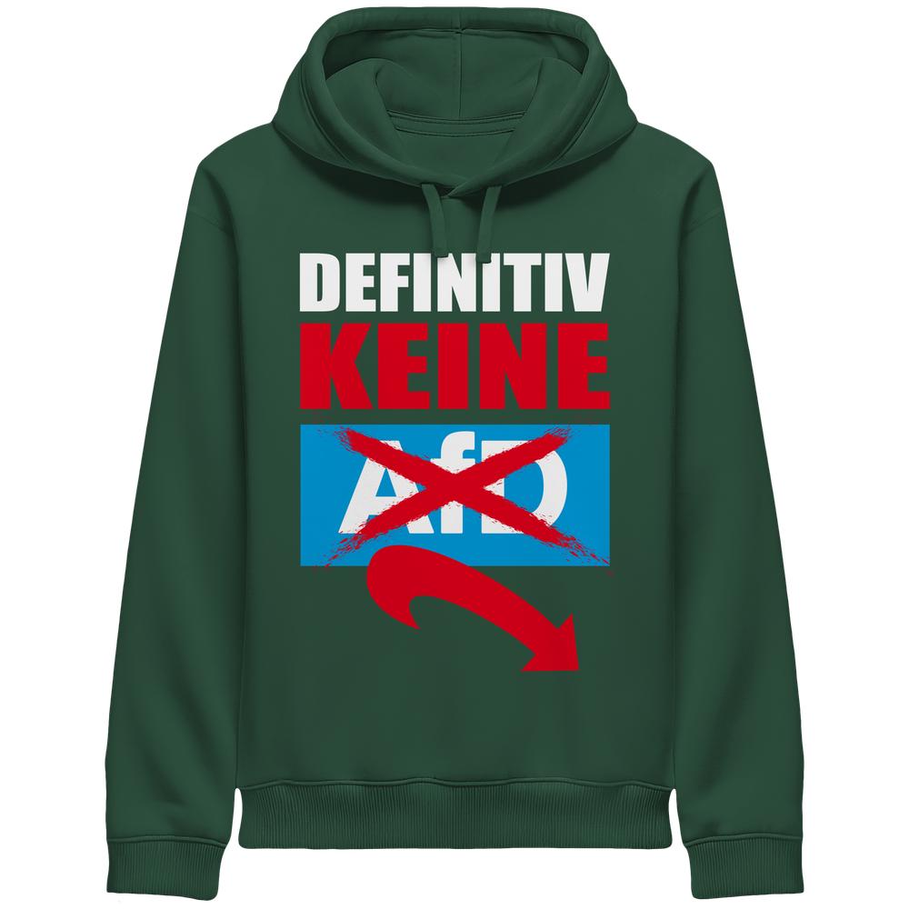 Dunkelgrüne Hoodie mit Kapuze und Kängurutasche, großer Schriftprint „DEFINITIV KEINE“