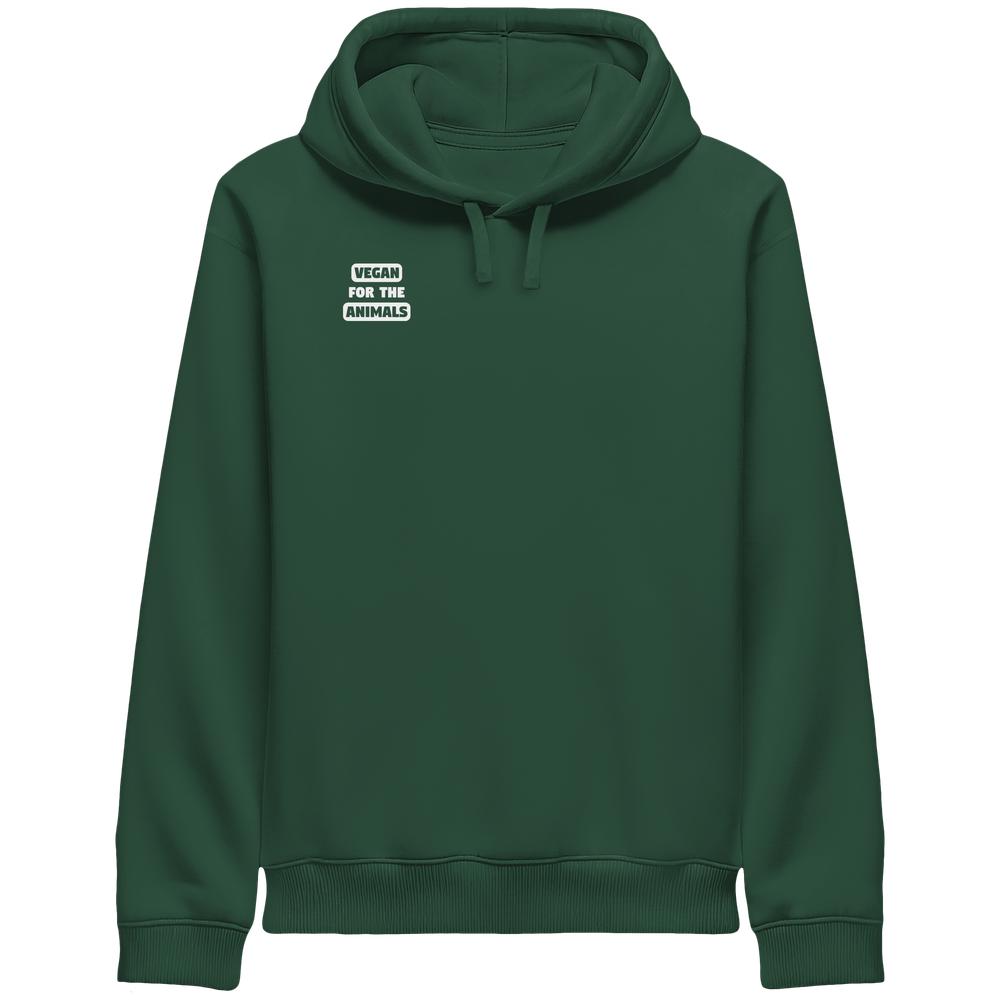 Flaschengrüner Hoodie mit Kapuze, Kordelzug und Logo-Aufdruck auf der Brust