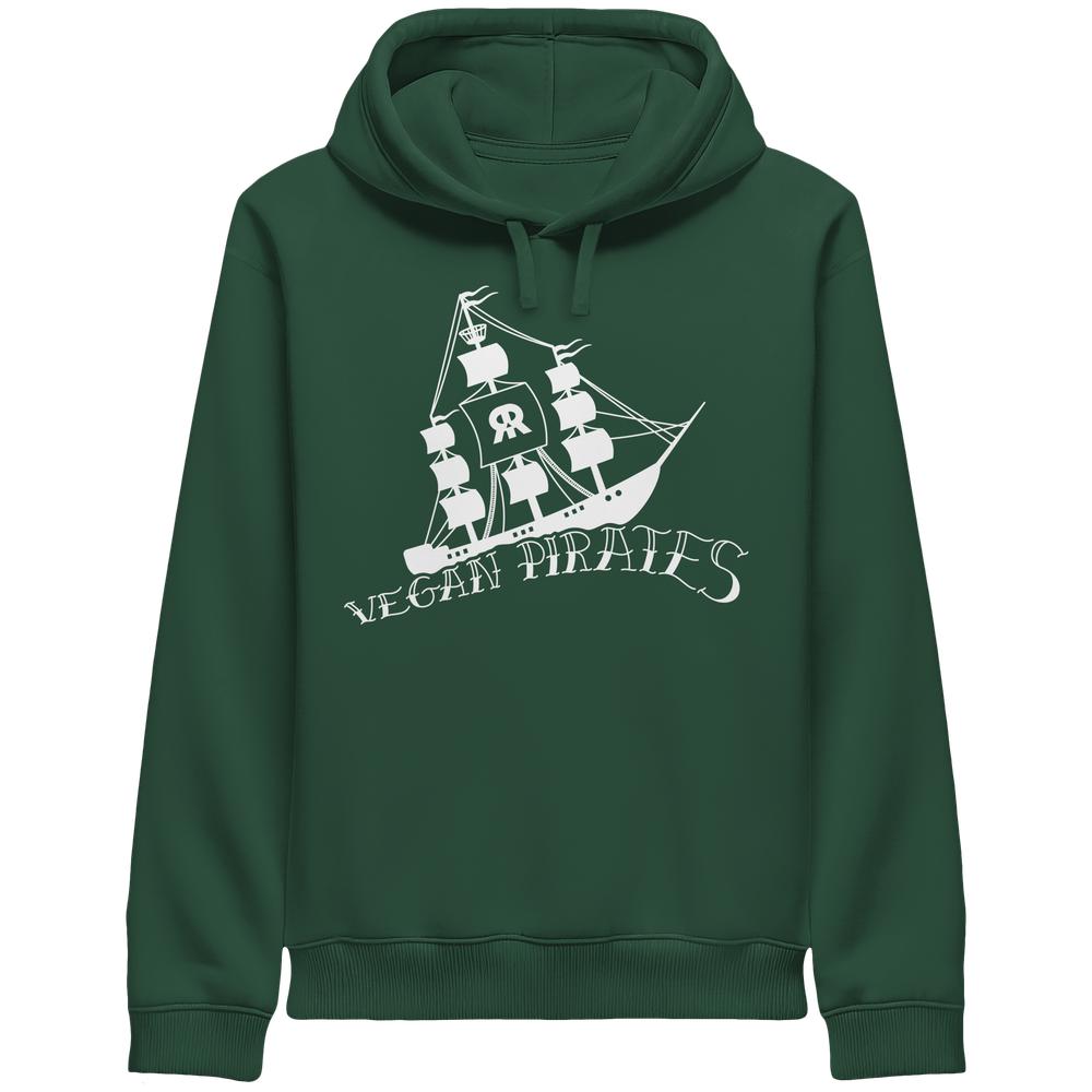 Bottle-Green Hoodie mit Kapuze, Kordeln und Piraten-Frontprint