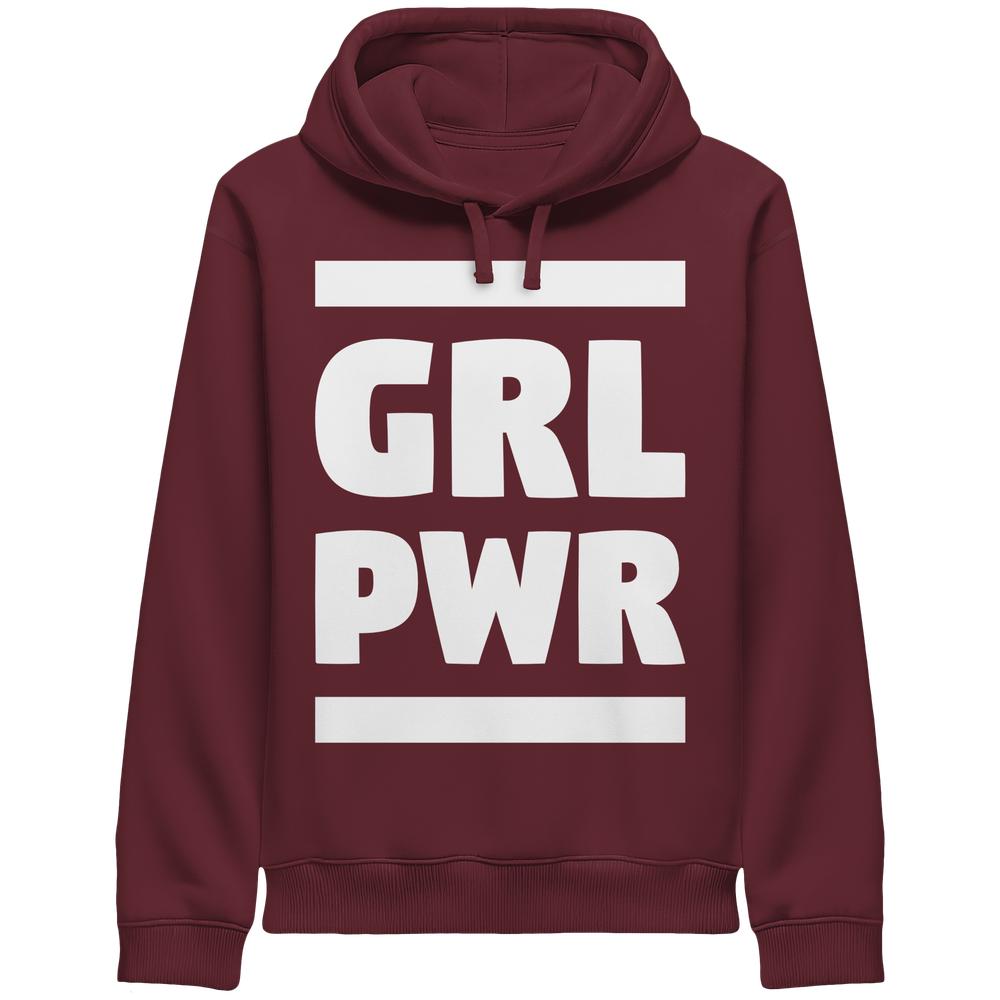Burgunderfarbener Kinder-Hoodie mit Kapuze und Kordeln, Frontprint „GRL PWR“