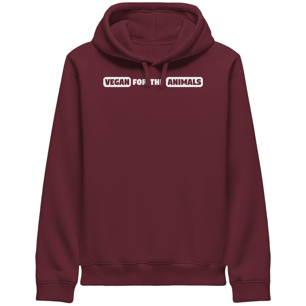 Burgunderfarbener Hoodie mit Kapuze und Kängurutasche, Logo "VEGAN FOR THE ANIMALS"