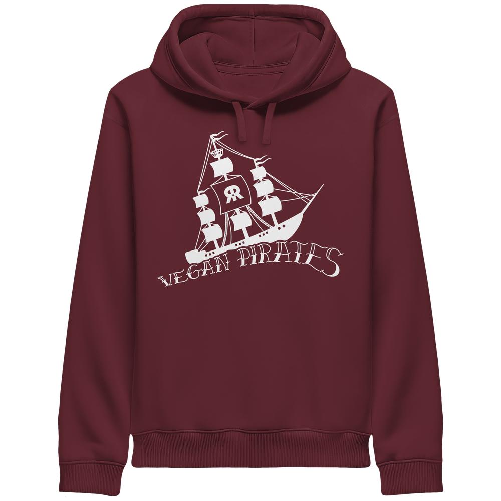 Burgunder Hoodie mit Kapuze, Kordeln und Piraten-Frontprint
