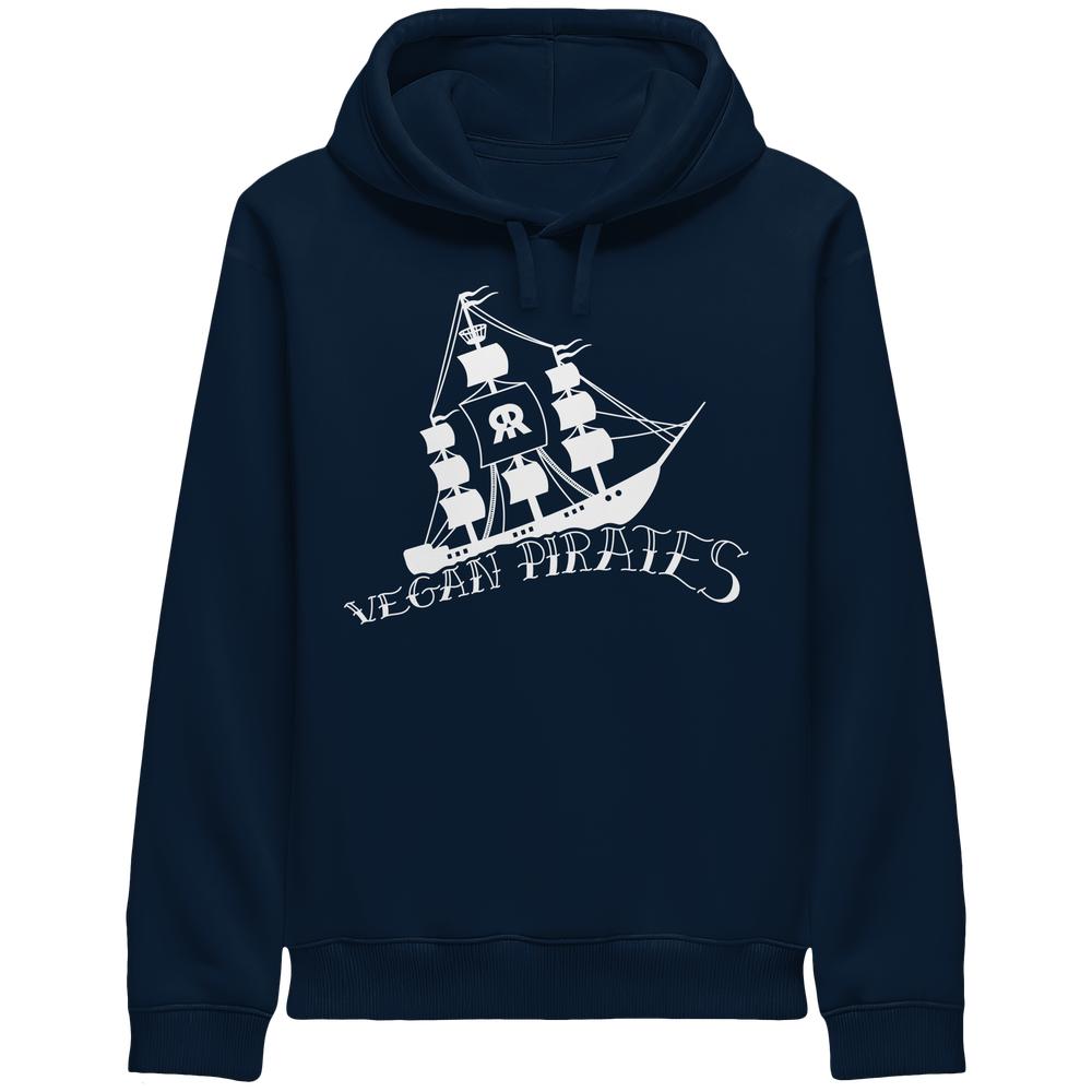 French-Navy Hoodie mit Kapuze, Kordeln und Piraten-Frontprint