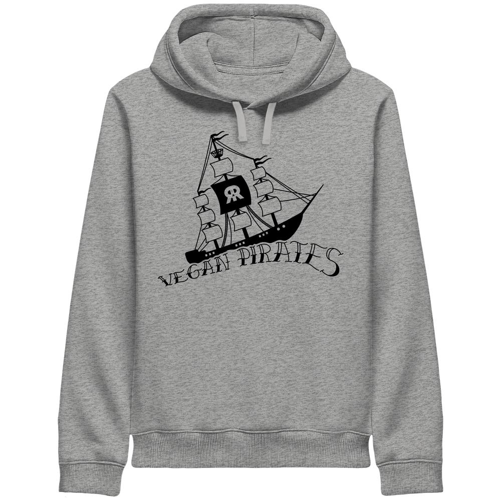 Heather-Grey Hoodie mit Kapuze, Kordeln und Piraten-Frontprint