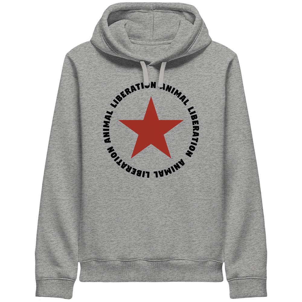Kapuzen-Side-Pocket-Hoodie in meliertem Grau mit rotem Stern-Print und Rundum-Schrift