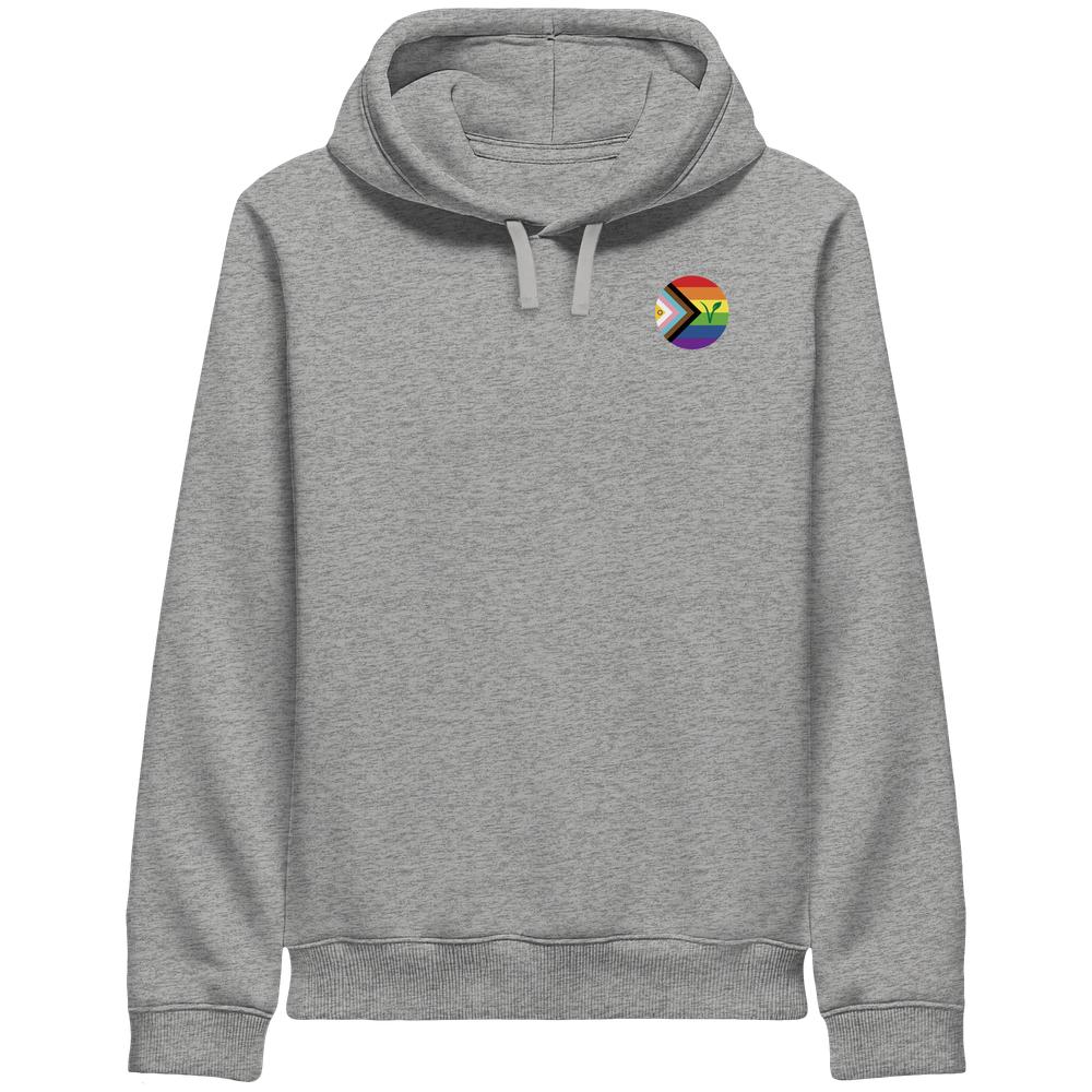 Kapuzensweatshirt in Heather Grey mit Kängurutasche, Kordelzug und Regenbogen-Logo