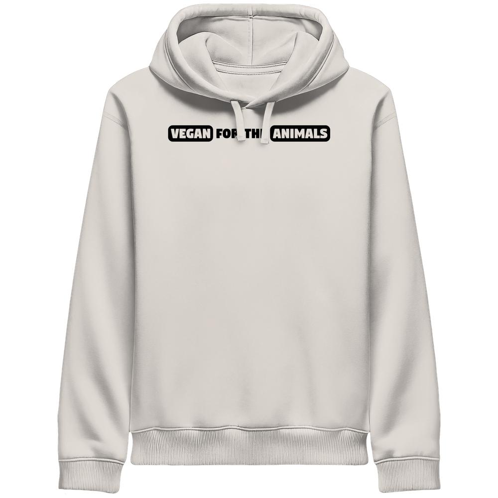 Vintage-weißer Hoodie mit Kapuze und Kängurutasche, Logo "VEGAN FOR THE ANIMALS"