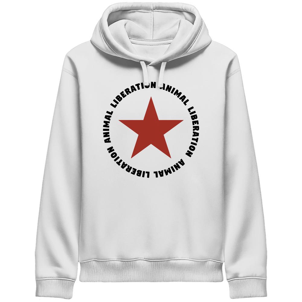 Kapuzen-Side-Pocket-Hoodie in Weiß mit rotem Stern-Print und Rundum-Schrift