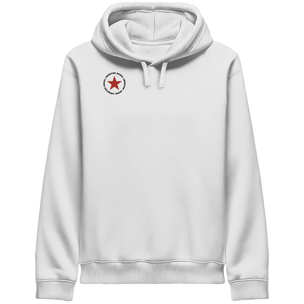 Hoodie mit Kapuze, weiß, Kängurutasche, rotes Stern-Logo vorn