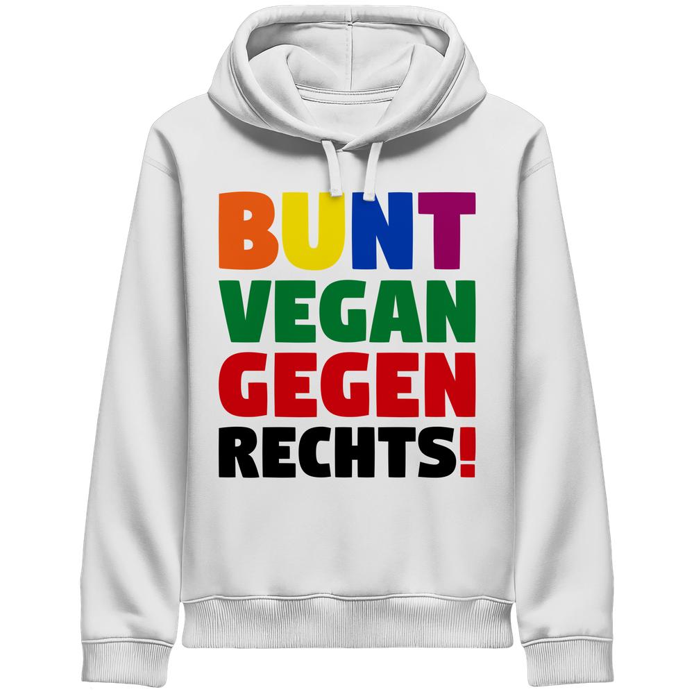 Hellfarbener Hoodie mit mehrfarbigem „BUNT VEGAN GEGEN RECHTS!“ Print