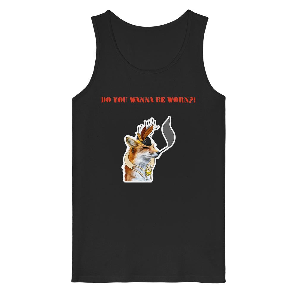 Tank-Top Vegan und Bio Tank Top: Mrs. Fox demonstriert gegen Pelz! mit weiß umrandetem Fuchs-Design, rotem Schriftzug und rebellischem Statement aus 100% Bio-Baumwolle.