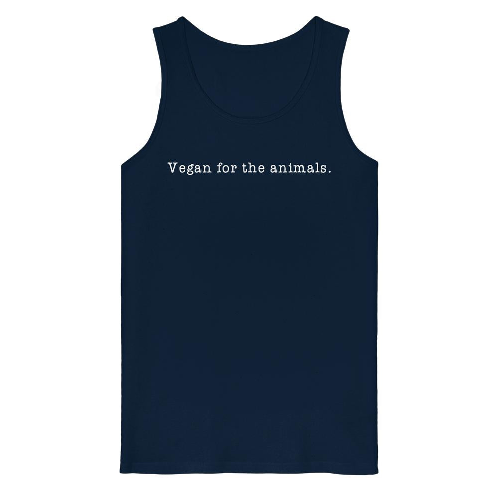 Ärmelloses Tanktop mit Vegan for the animals. in weißem Schriftzug, aus 100% Bio-Baumwolle, verkörpert minimalistisches, veganes Design von RUDE REBEL.