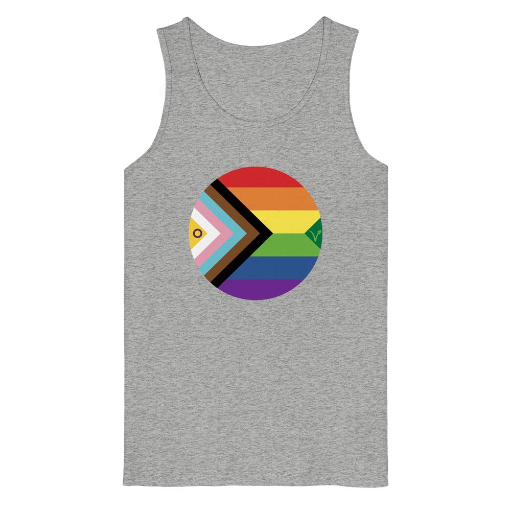 Tanktop mit Rundhals in meliertem Grau, Regenbogen-Logo im Kreis