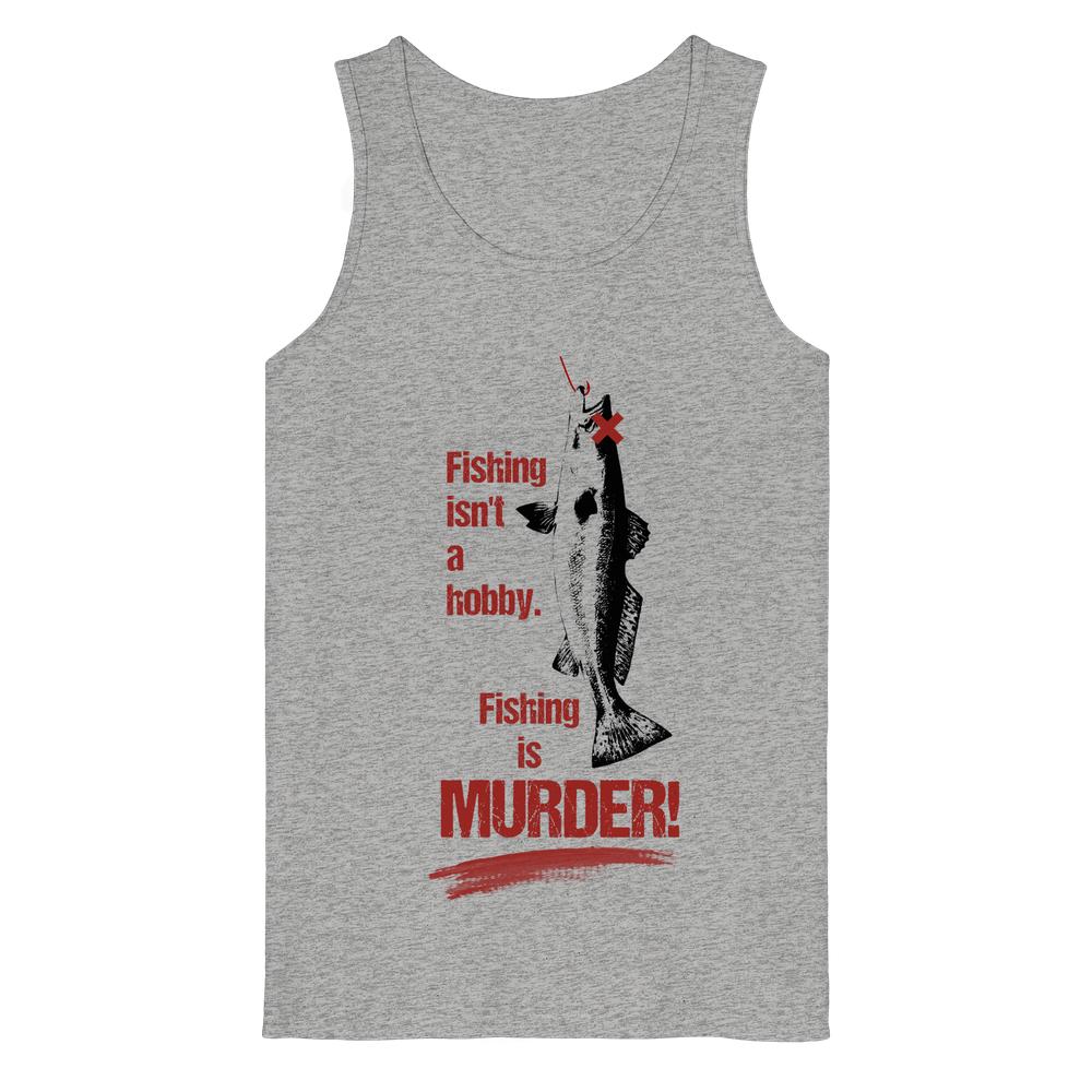 Heather-Grey Tanktop mit Rundhals und Frontprint „Fishing is MURDER!“