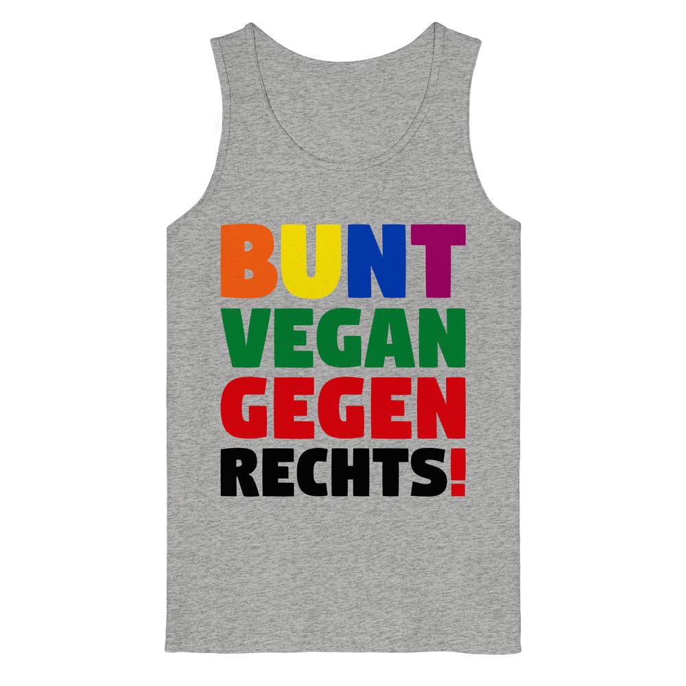 Heather Grey Tanktop mit Aufdruck „BUNT VEGAN GEGEN RECHTS!“