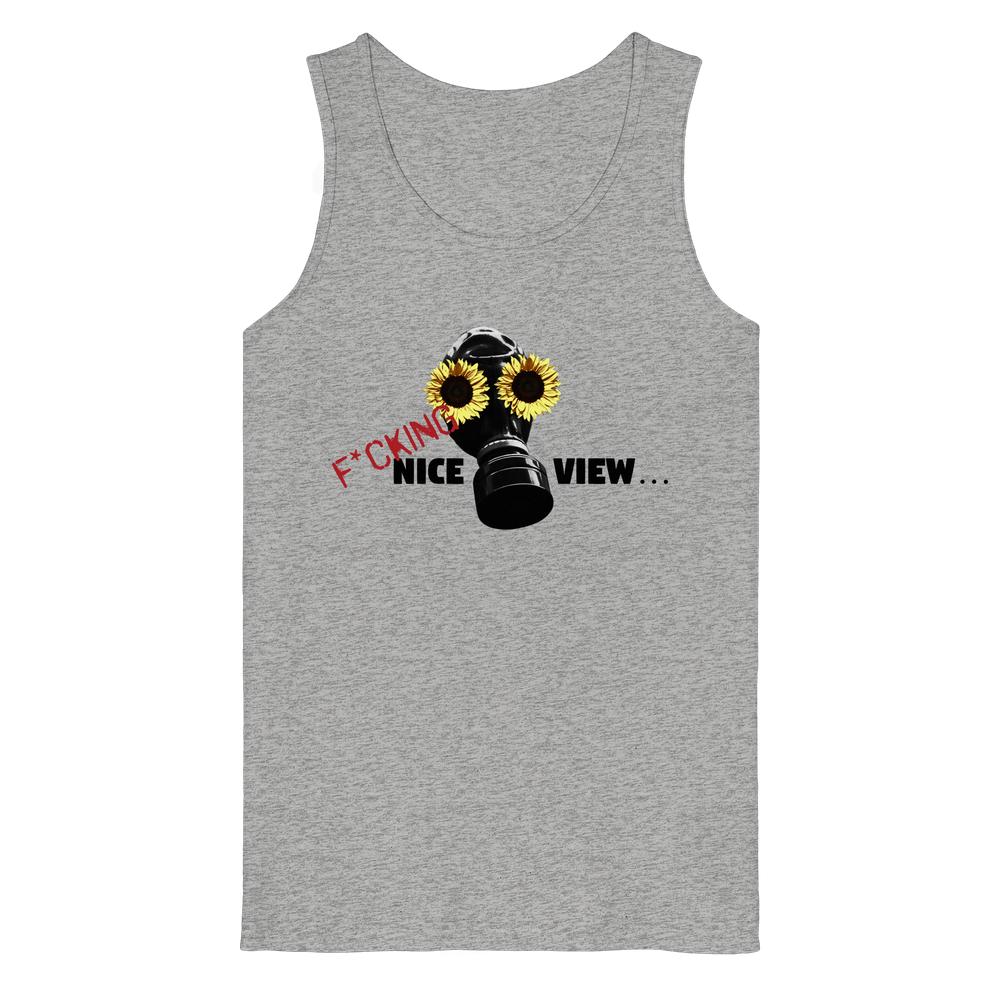 Ärmelloses Tanktop in meliertem Grau mit Sonnenblumen-Grafik und Aufdruck