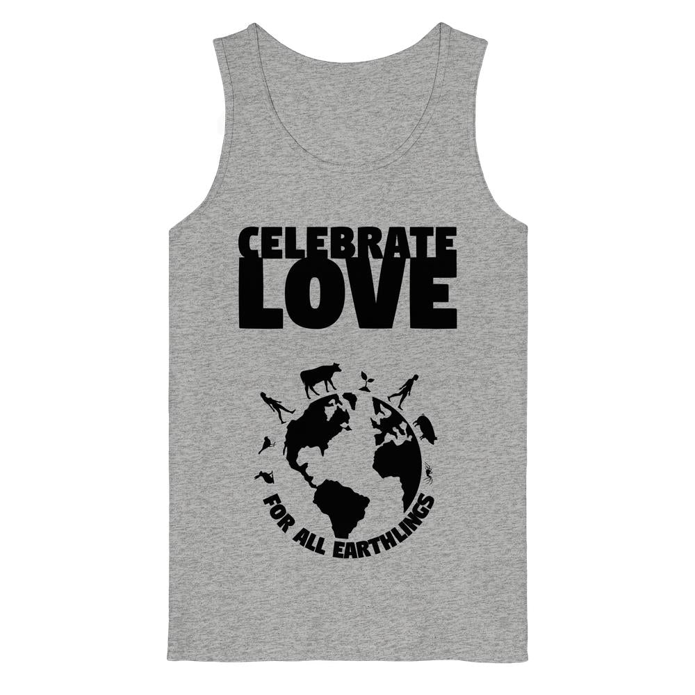 Grau meliertes Tanktop mit Rundhalsausschnitt und großem „Celebrate Love“-Print
