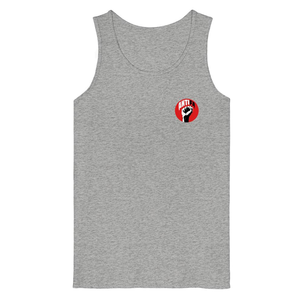Graues Tanktop mit rundem ANTIFA-Print auf der Brust