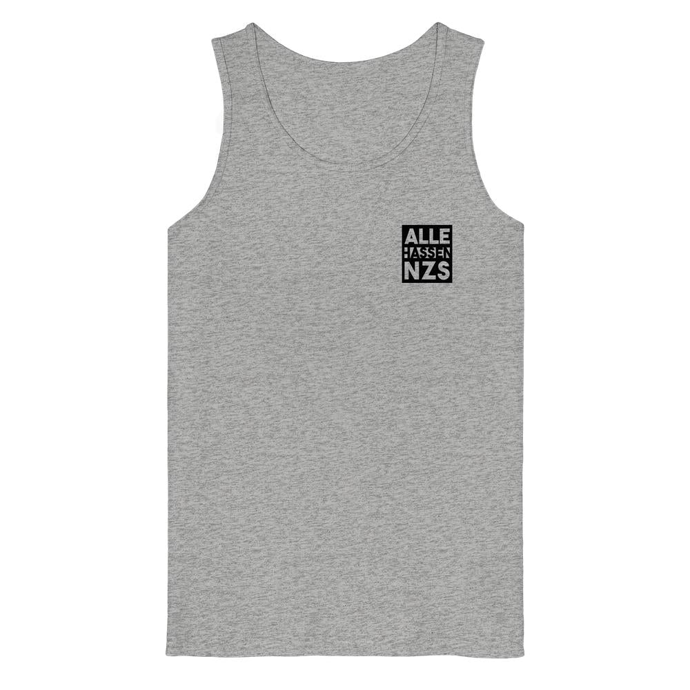 Grau meliertes Tanktop mit Rundhalsausschnitt und Aufdruck „ALLE HASSEN NZS“