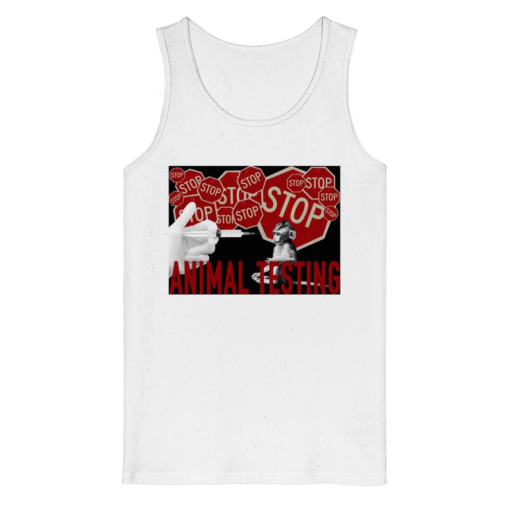 Weißes Tanktop mit Aufdruck „ANIMAL TESTING“