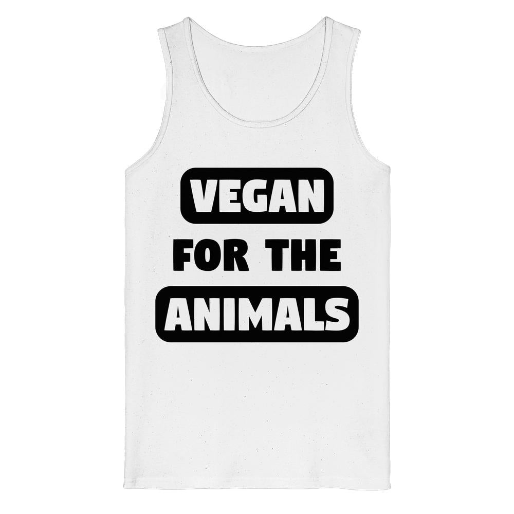 Weißes Tanktop mit Rundhalsausschnitt und Aufdruck „VEGAN FOR THE ANIMALS“