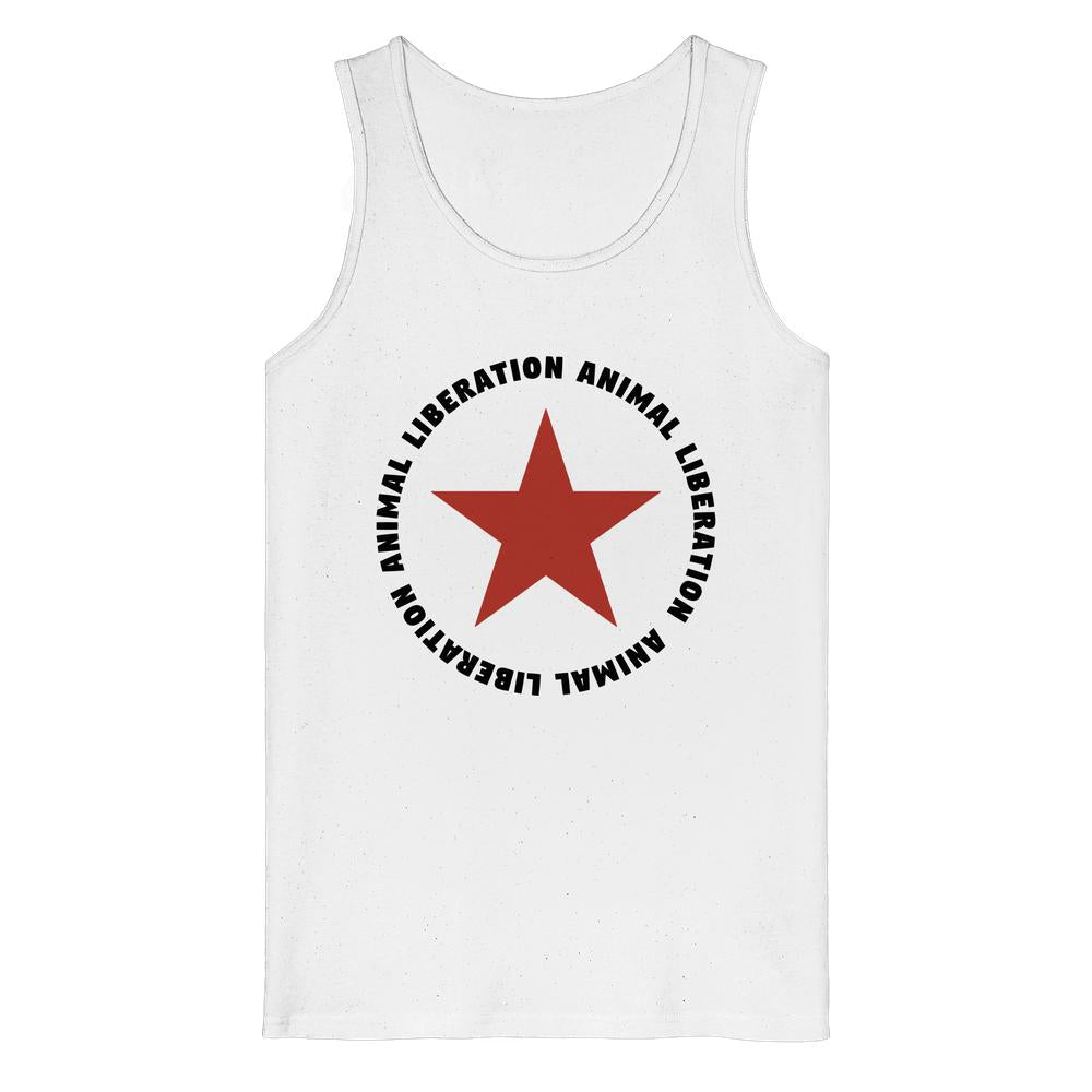 Tanktop in Weiß mit rundem Stern-Print und umlaufendem Schriftzug