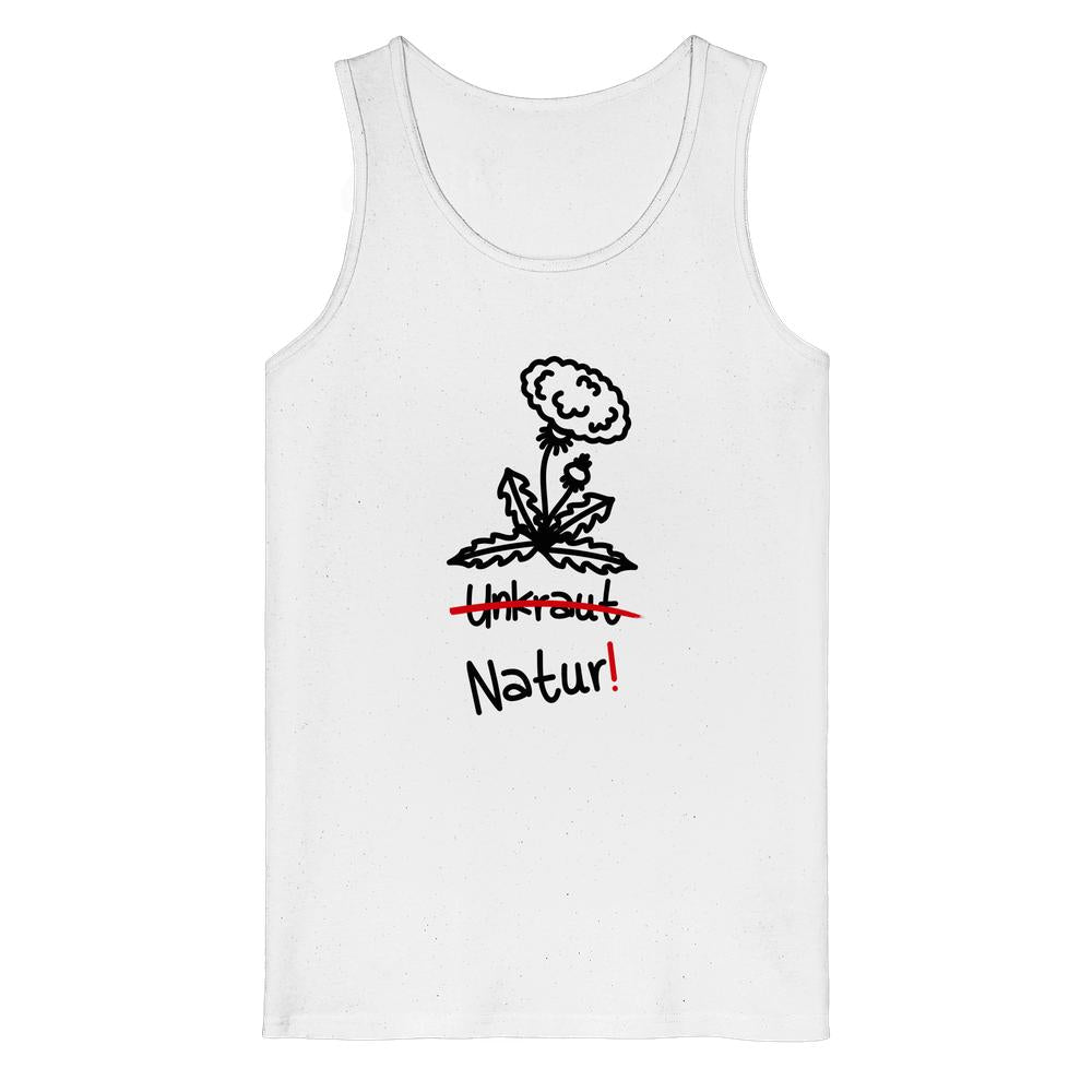 Weißes Tanktop mit Löwenzahn-Aufdruck und Rundhalsausschnitt