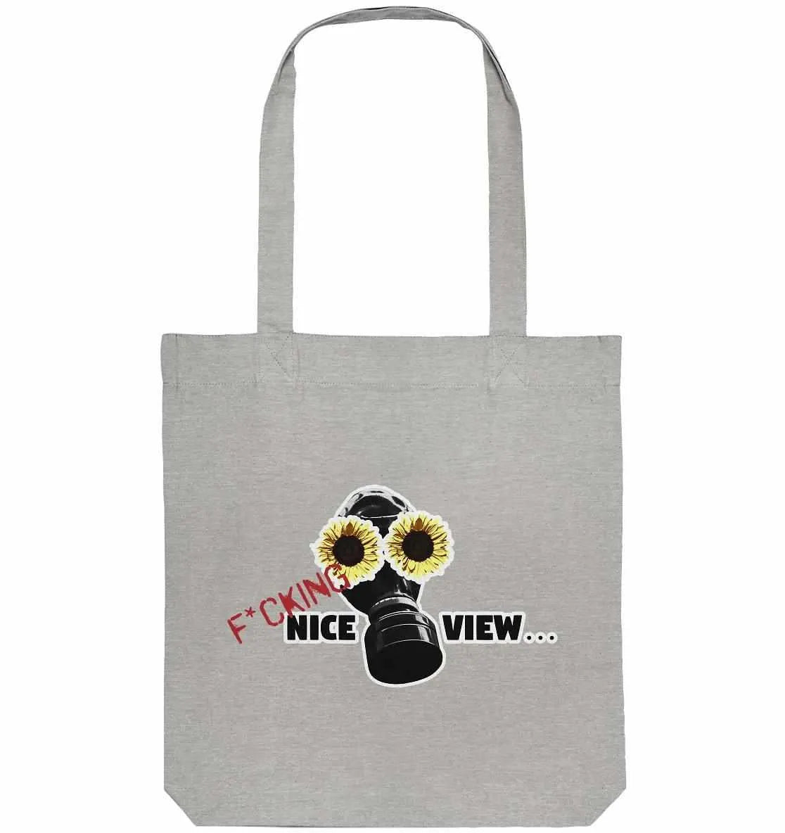 Graue Stofftasche mit Sonnenblumen-Maske-Print