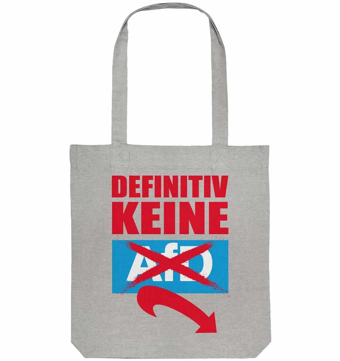 Vegan und Recycling Stofftasche: Gegen Rechts - Definitiv KEINE Alternative für Deutschland! Graue Tragetasche mit roten und blauen Texten, aus recycelten Materialien.