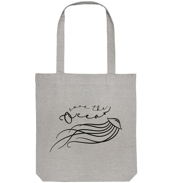 Vegan und Recycling Stofftasche: Jellyfish - Save the Ocean, mit Quallenmotiv und Botschaft zum Ozeanschutz, aus recycelter Baumwolle und Polyester, ideal für umweltbewusste Einkäufe.