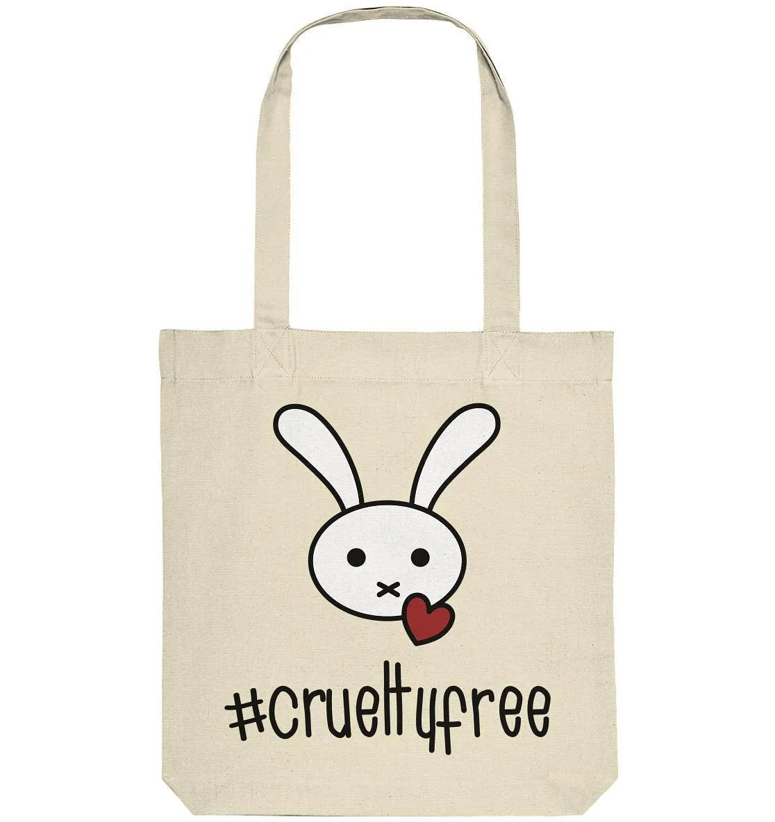 Beige Stofftasche mit Hasenmotiv und #Crueltyfree-Aufdruck