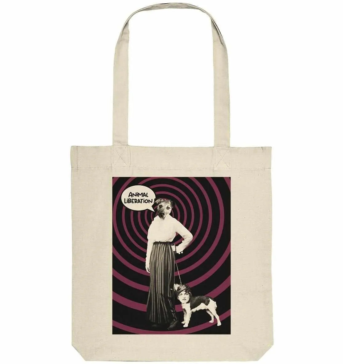 Naturfarbene Recycling-Stofftasche mit Print „Animal Liberation“ und langen Henkeln