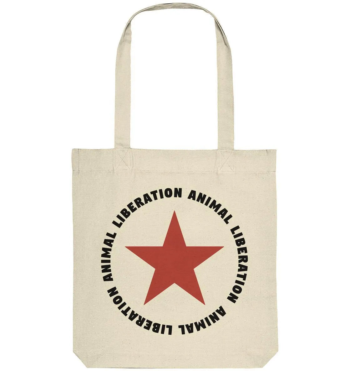 Naturfarbene Stofftasche mit rotem Stern und Aufdruck im Kreis