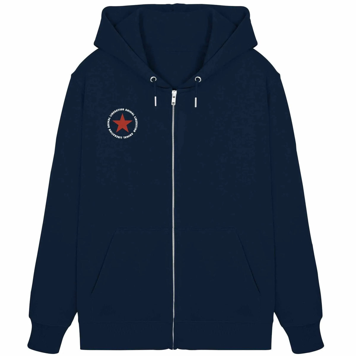 Zipper-Hoodie in Dunkelblau mit Kapuze, Kordelzug und Front-Reißverschluss; Stern-Patch mit Rot