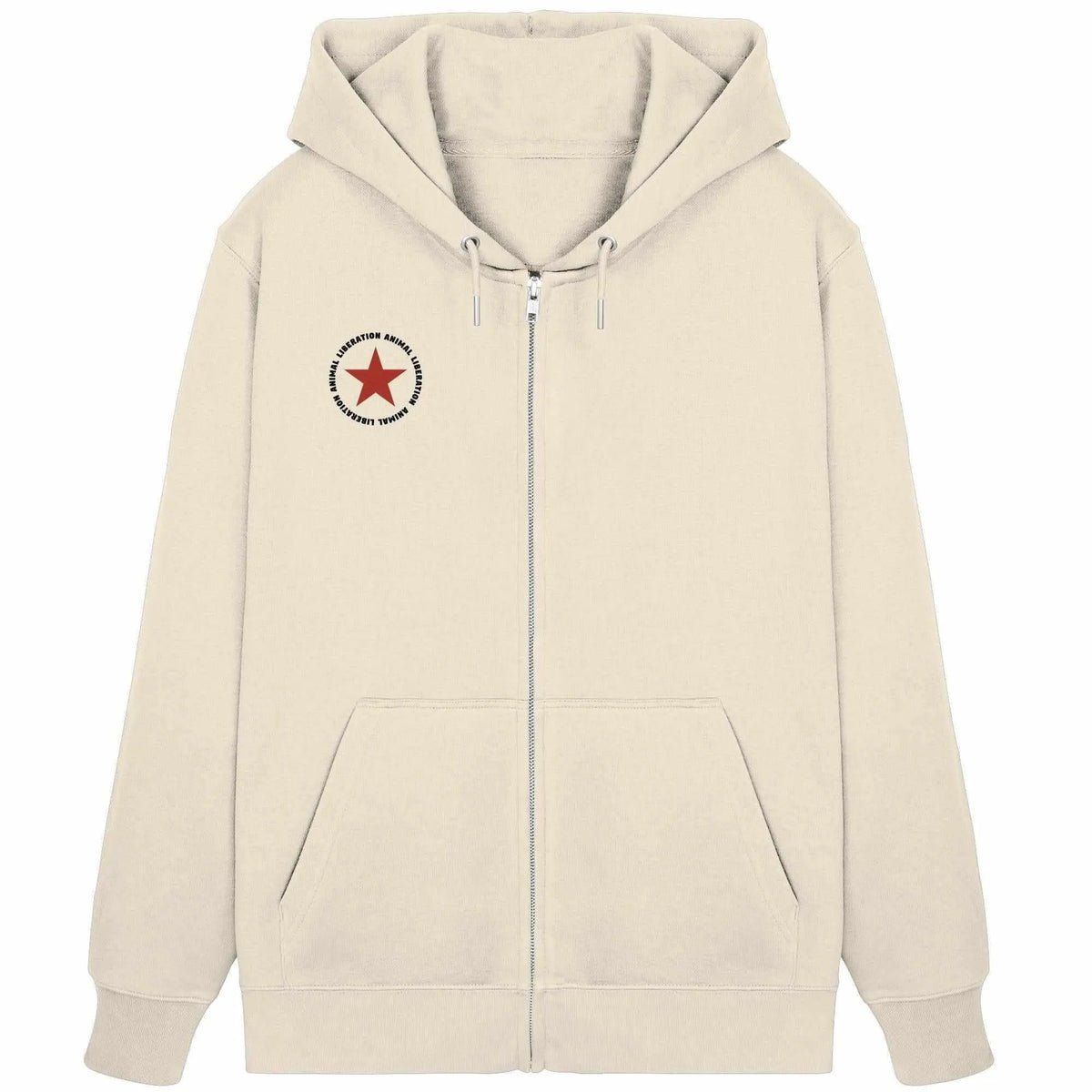 Zipper-Hoodie in Natur/Beige mit Kapuze, Kordelzug und Front-Reißverschluss; Stern-Patch