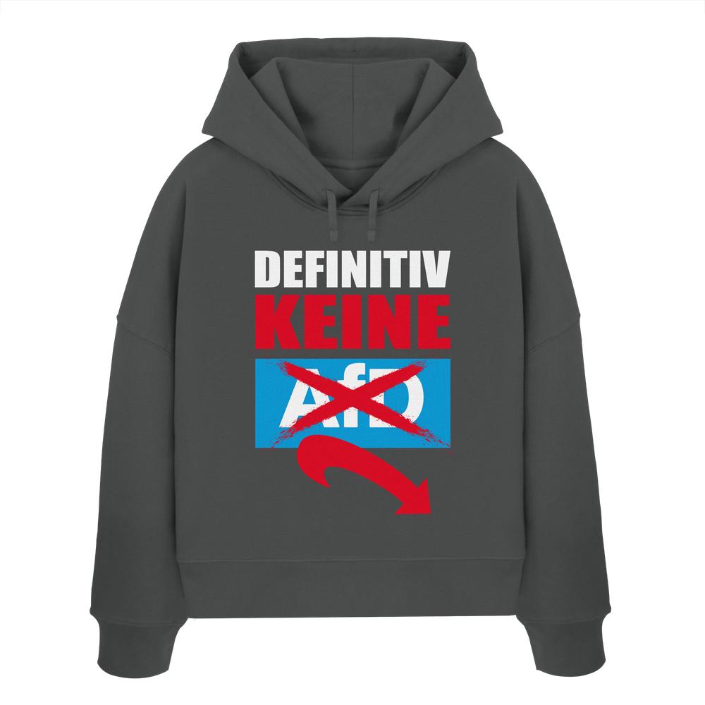 Vegan und Bio Crop Hoodie mit rotem und weißem Schriftzug, propagiert gegen rechte Ideologien. Hergestellt aus 100% Bio-Baumwolle, rebellisches Design von RUDE REBEL.