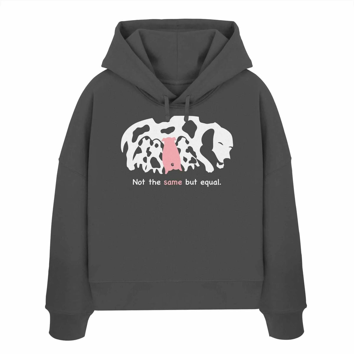 Anthrazitfarbener Crop-Hoodie mit Kapuze, Kängurutasche und Dogmotiv-Print